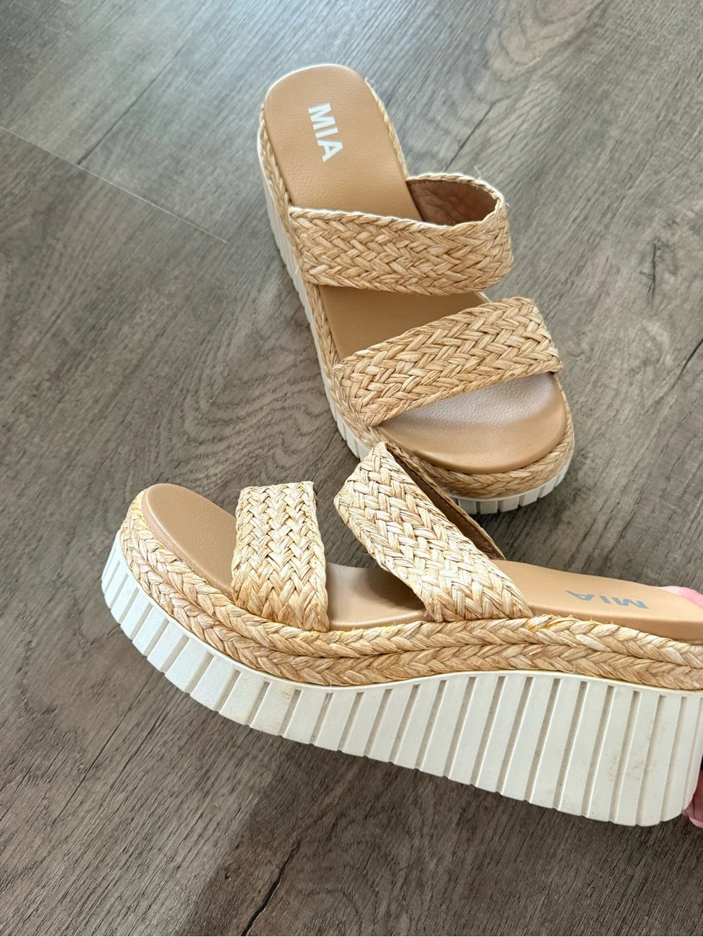 MIA Cream Braided Platform Slide Sandals